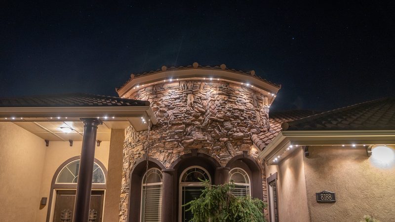 A lit stone entry, close up